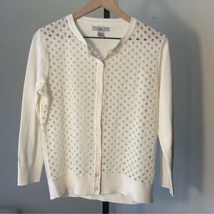 Bass Lace Lattice Knit Cardigan Women Large Ivory Button Front Sweater